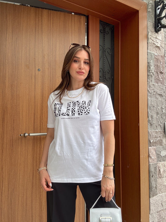WILD baskılı basic tişört BEYAZ