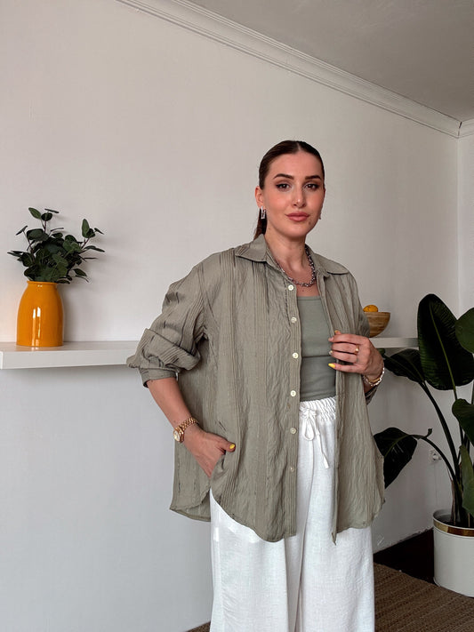Crush çizgili atletli basic gömlek HAKİ