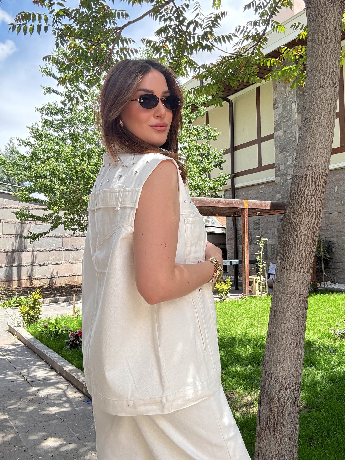 Twst model taş işlemeli jean takım BEYAZ