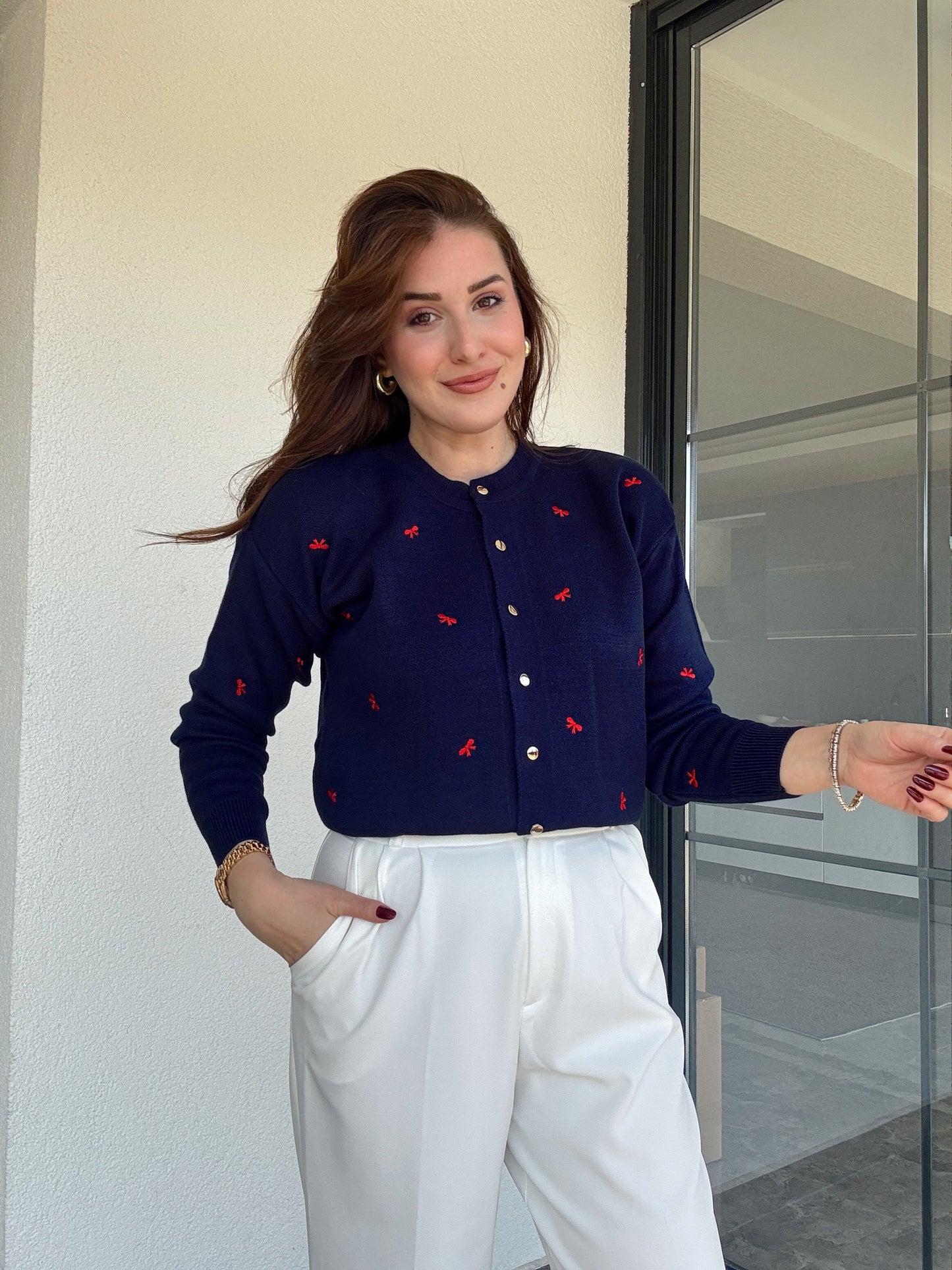 Kurdele nakış işlemeli hırka LACİVERT