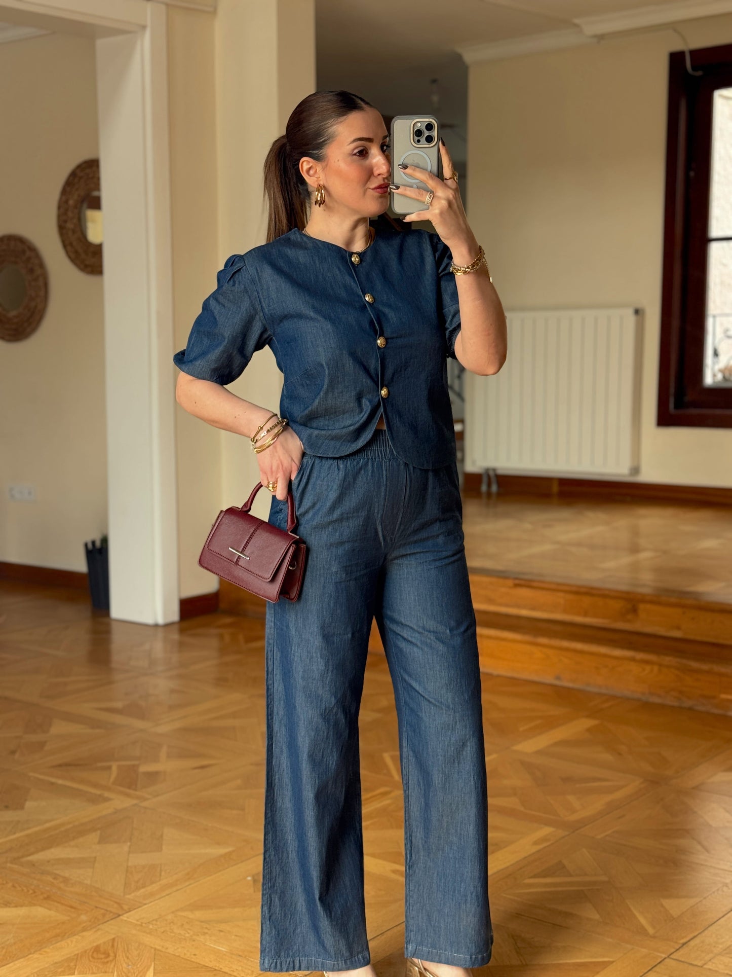 Tencel Bol Paça Pantolon-MAVİ