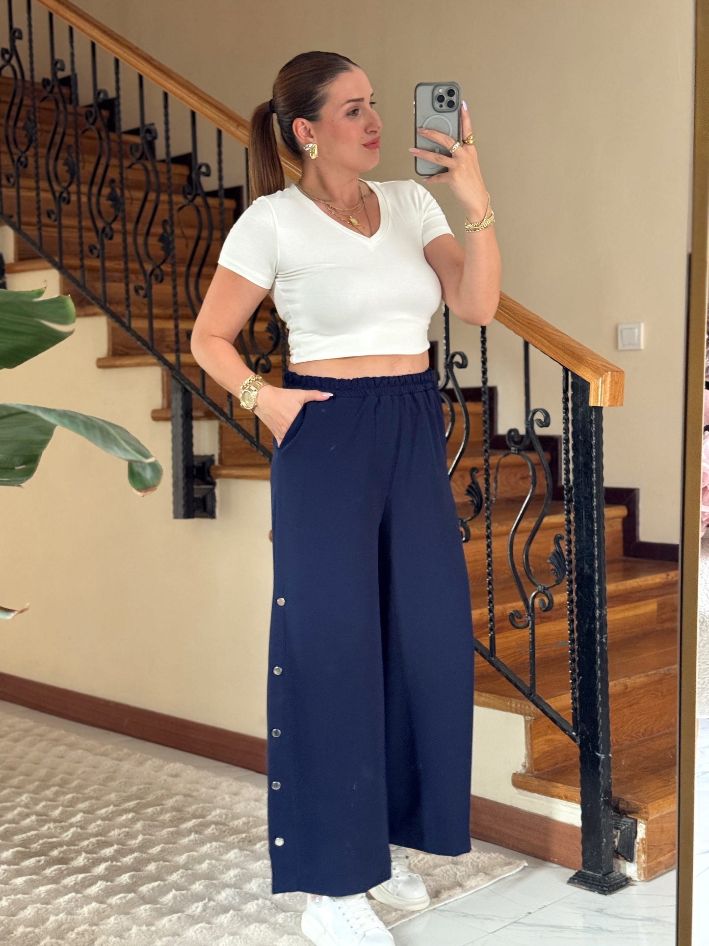 Yanları çıtçıtlı pantolon LACİVERT
