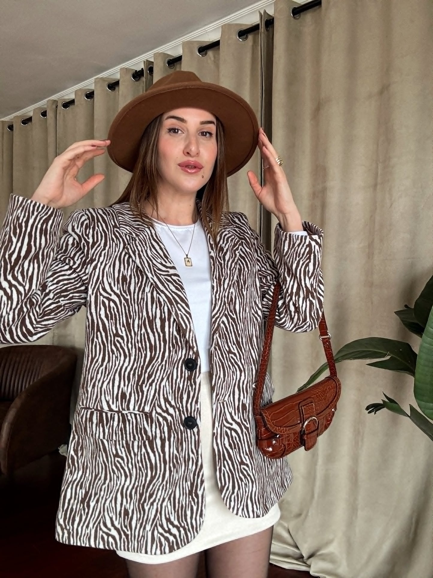 Zebra Desenli Kaşe Ceket - KAHVE