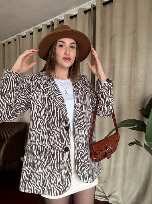 Zebra Desenli Kaşe Ceket - KAHVE