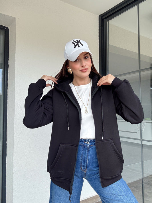 Şardonlu kapüşonlu sweatshİrt-SİYAH