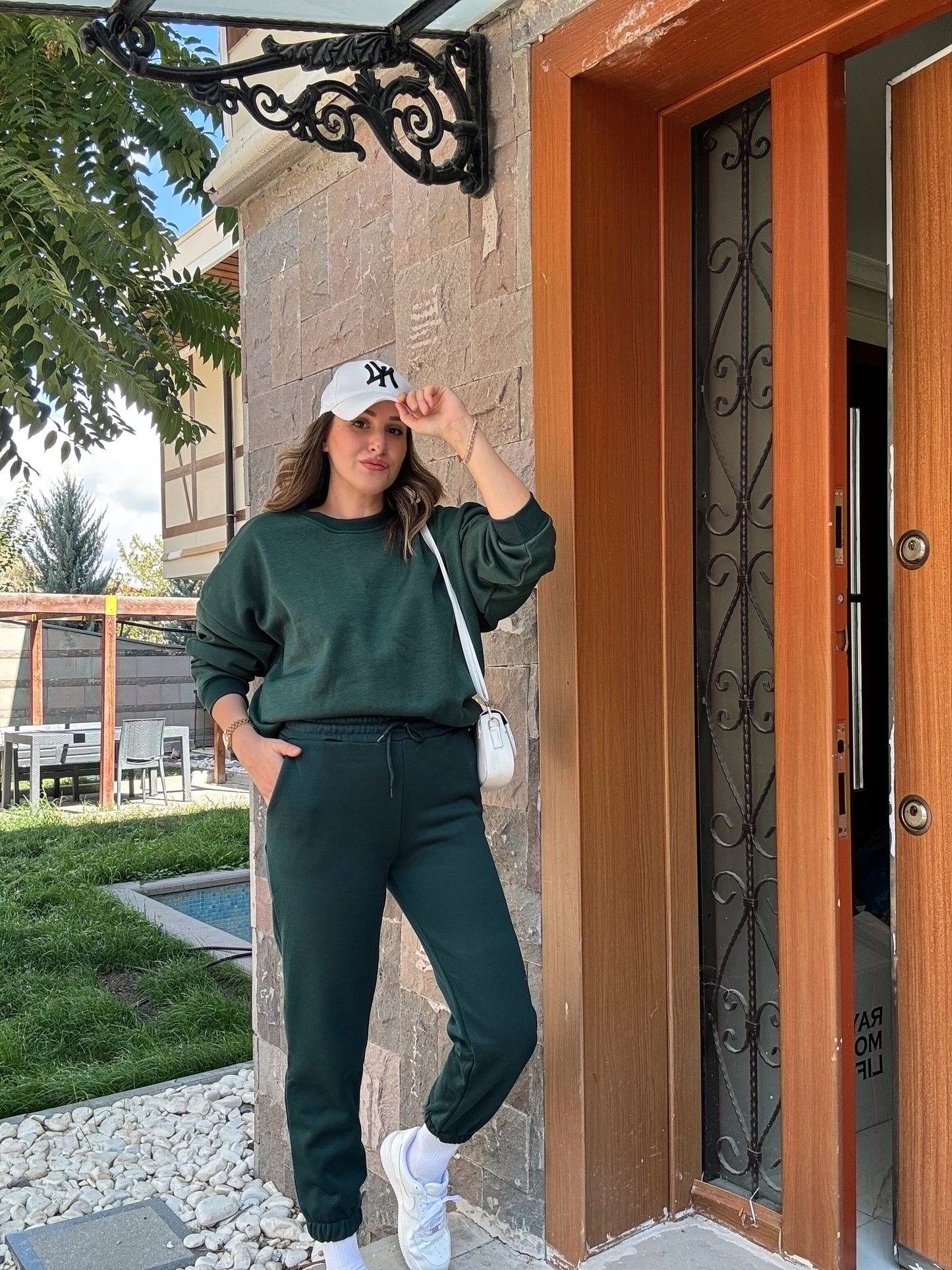Üç İplik Şardonlu Basic Sweatshirt - YEŞİL