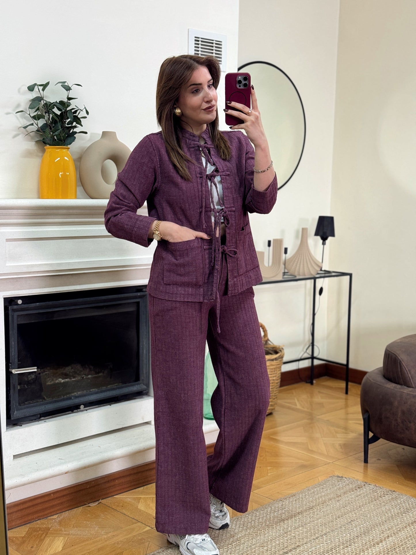 RUFFY bağlamalı yıkamalı gabardin ikili takım BORDO