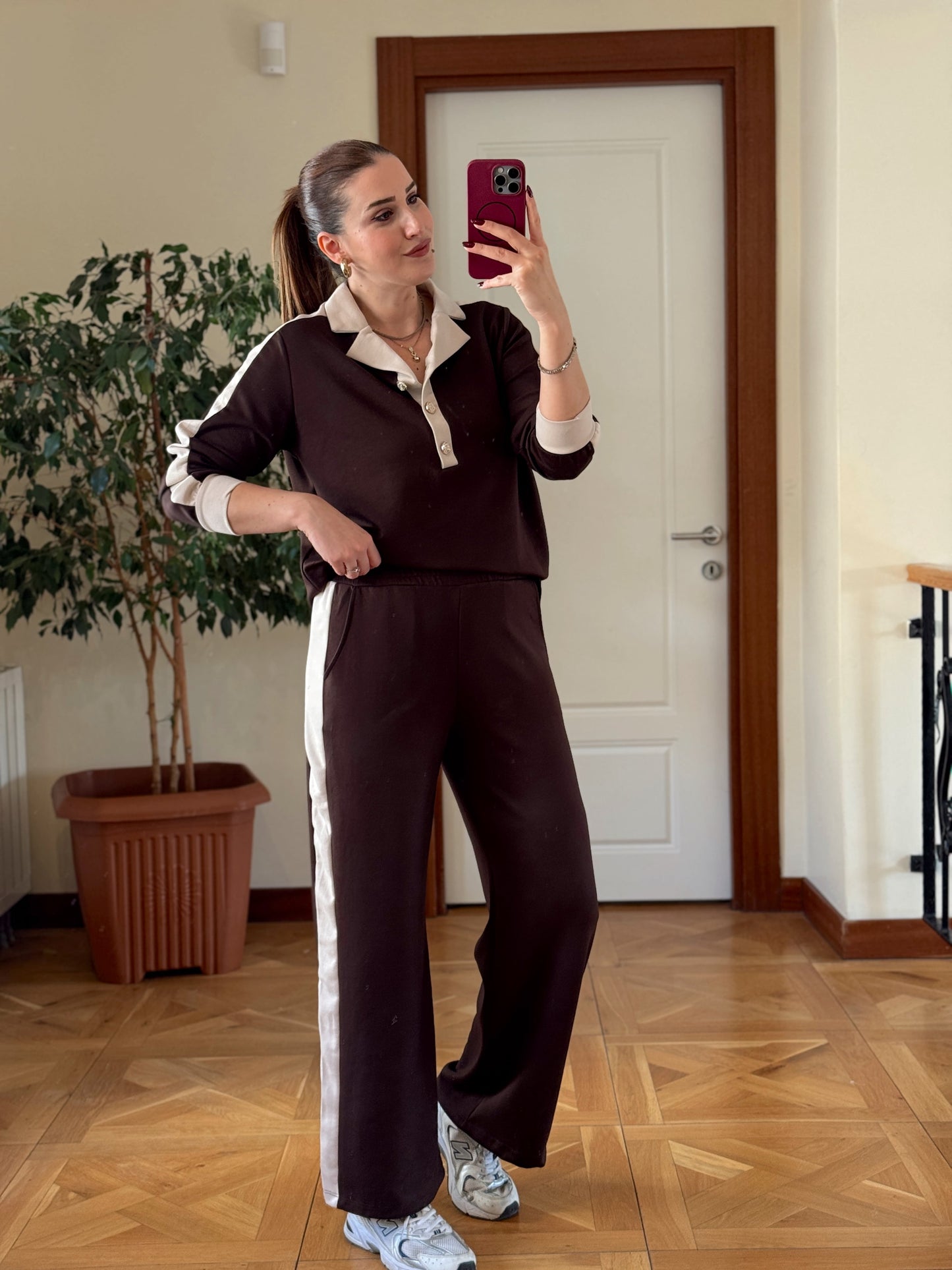 Denizci yaka modal takım KAHVERENGİ