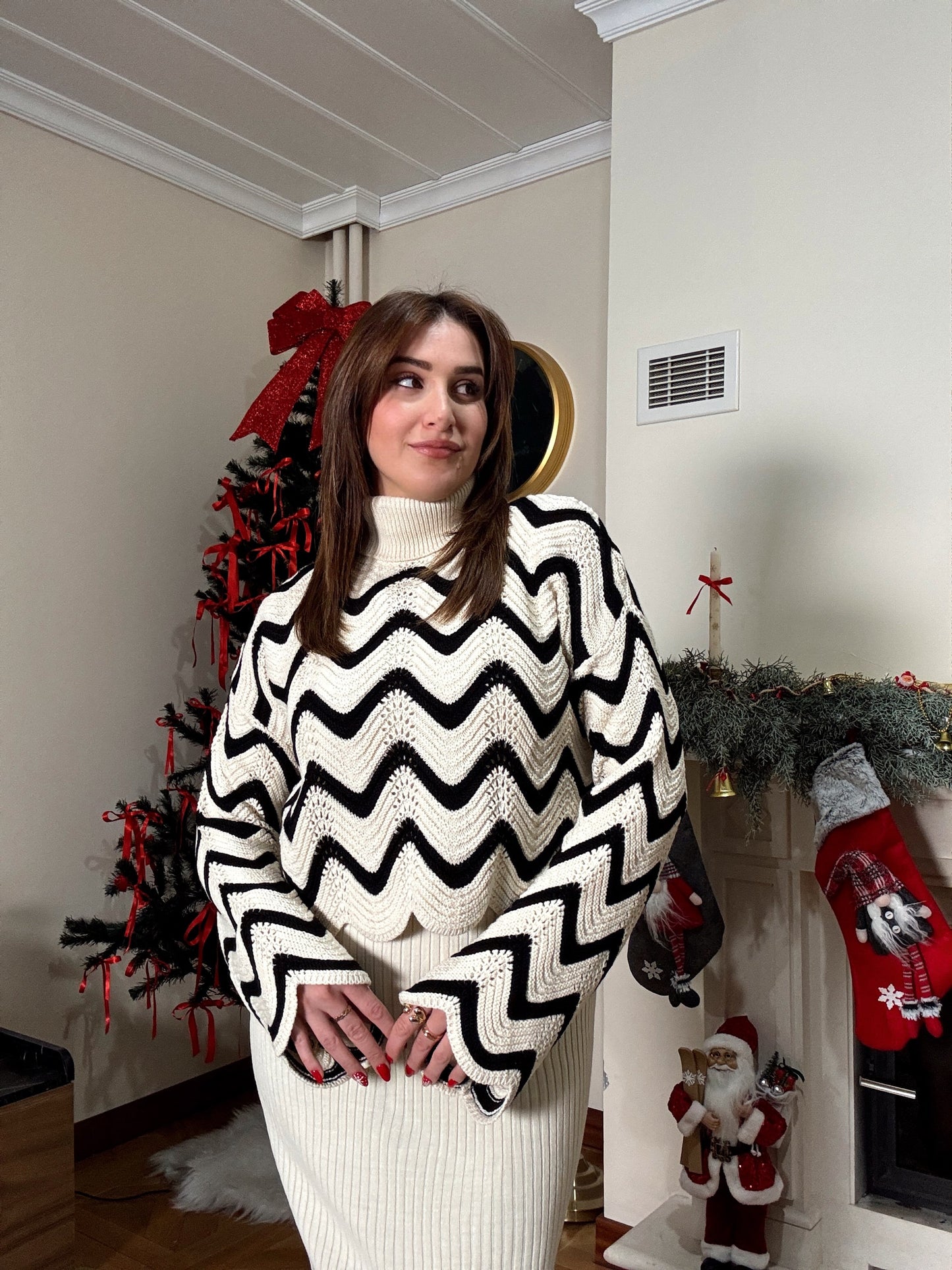 Balıkçı Yaka Dalgalı Takım-LATTE