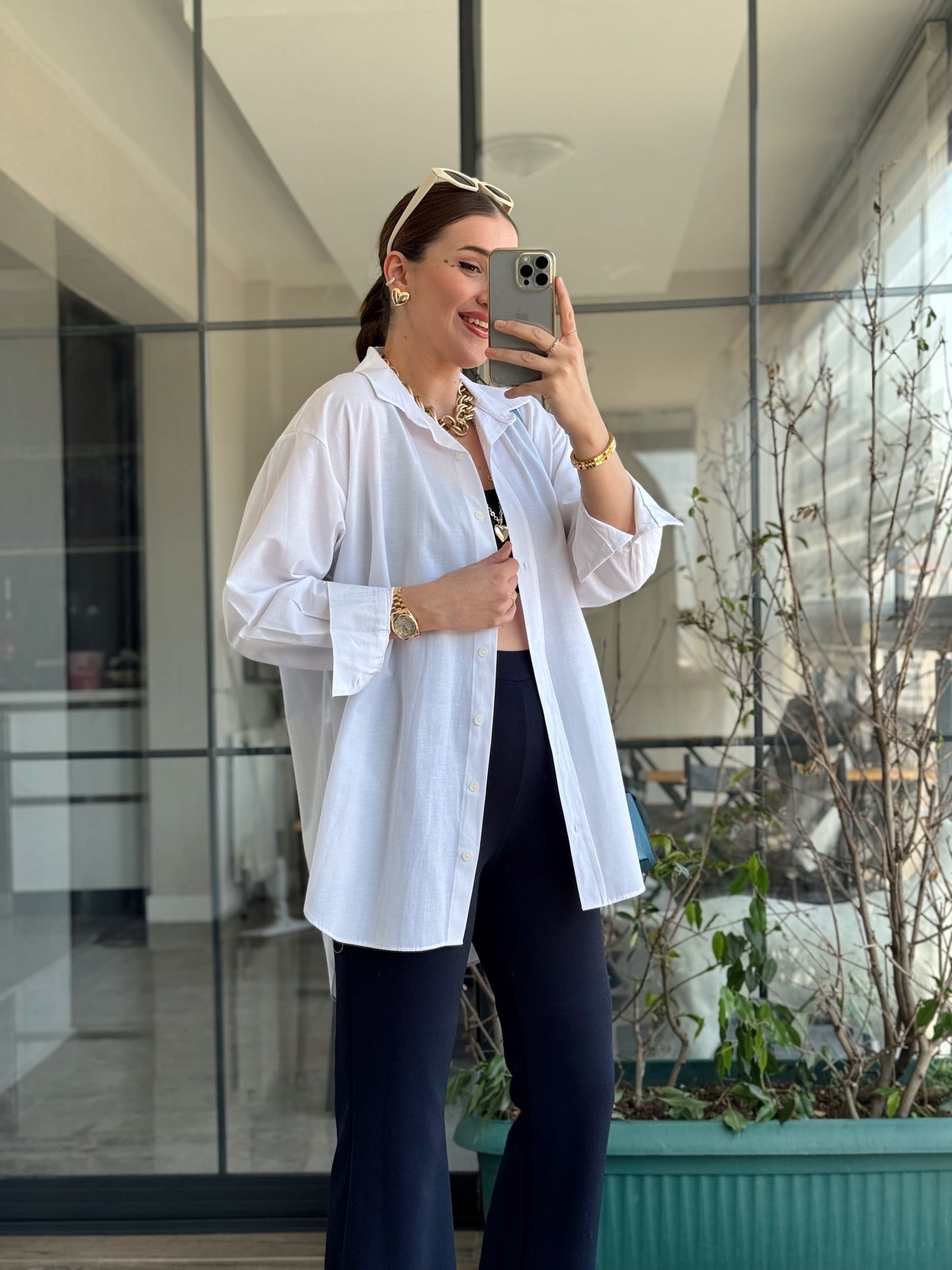 Basic Oversize  Gömlek - BEYAZ