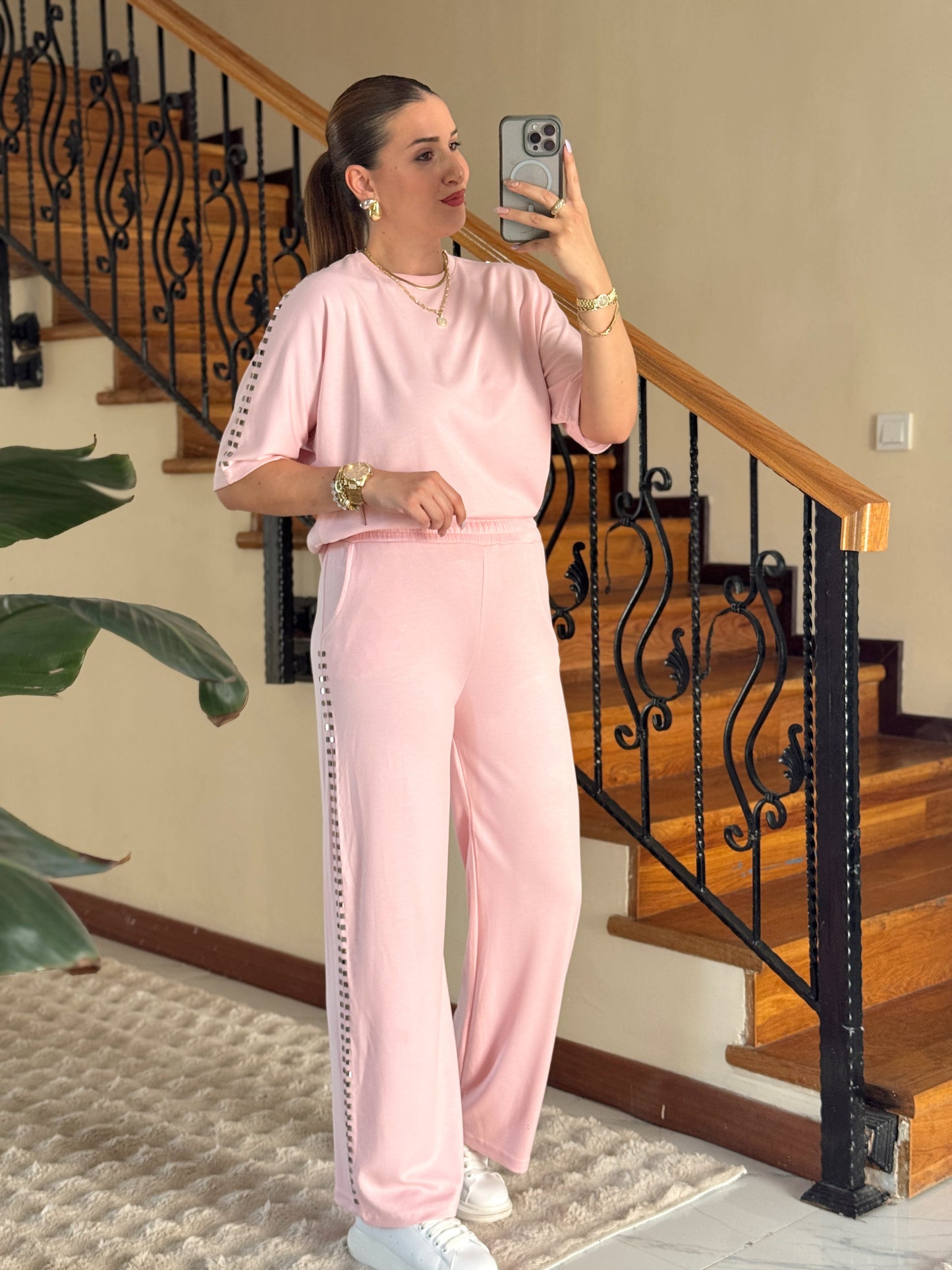 MORİNO taşlı oysh modal takım PEMBE