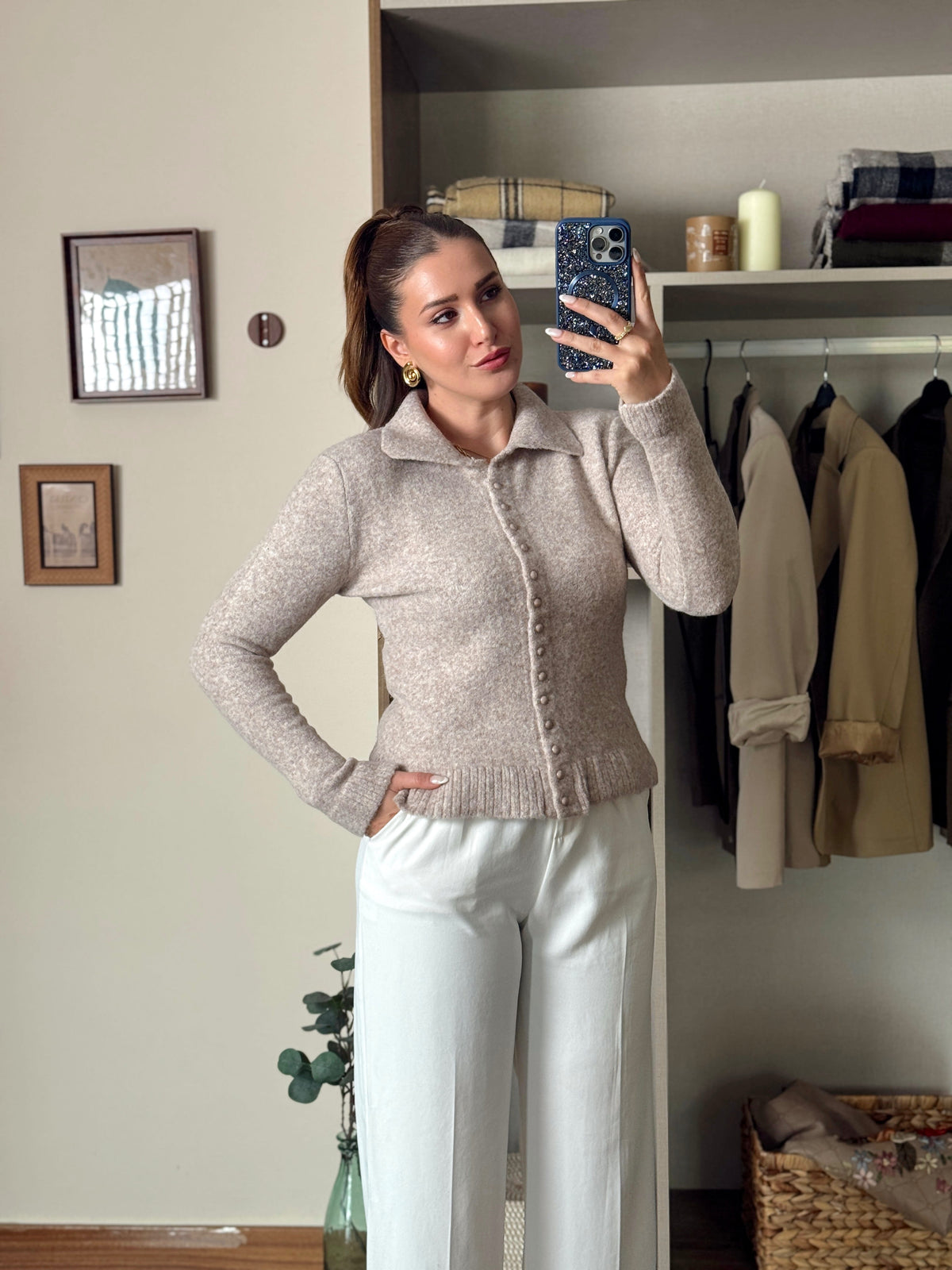 Polo yaka yumoş Pinterest hırka vizon