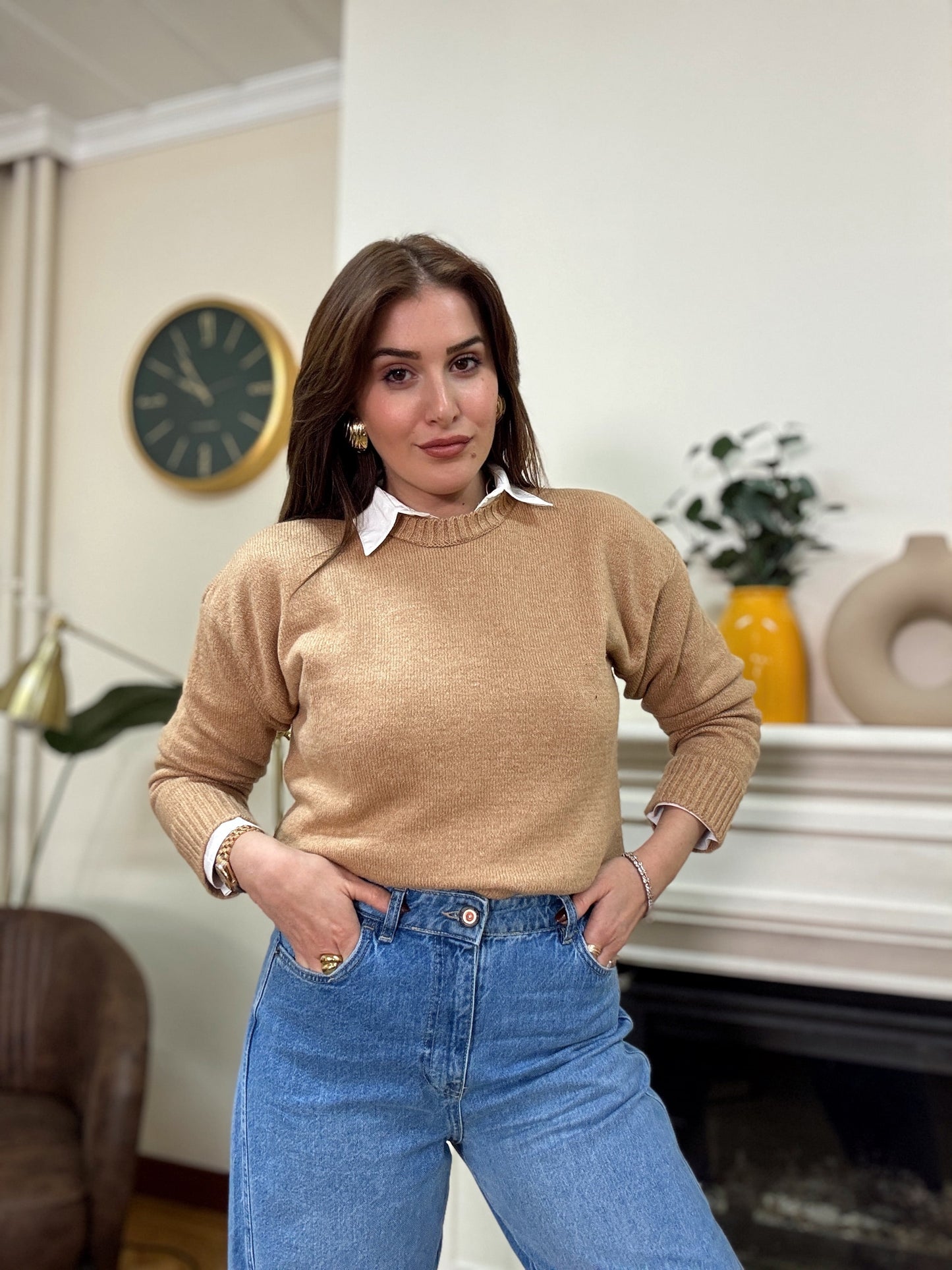 Yumoş simit yaka kazak-CAMEL