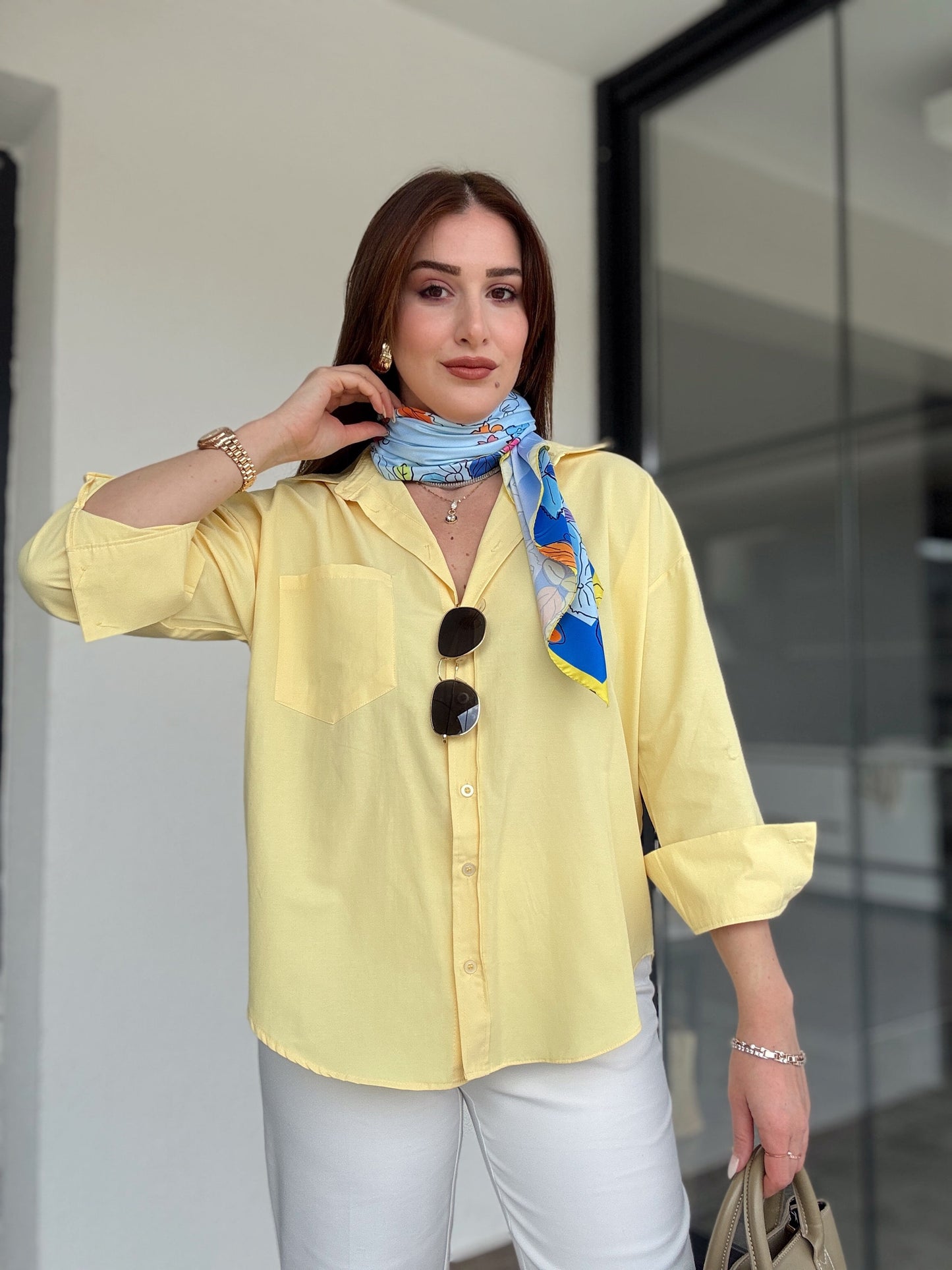 Uzun kol poplin gömlek-SARI