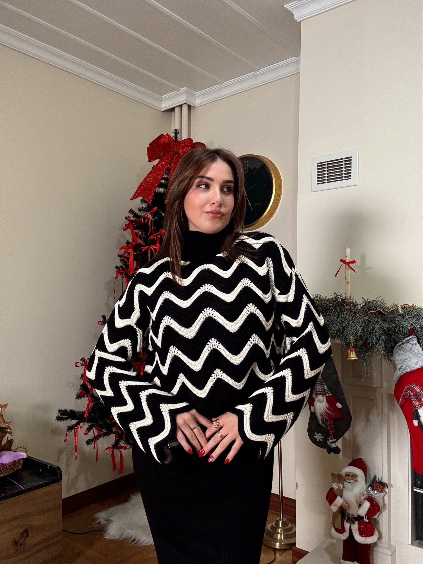 Balıkçı Yaka Dalgalı Takım-SİYAH