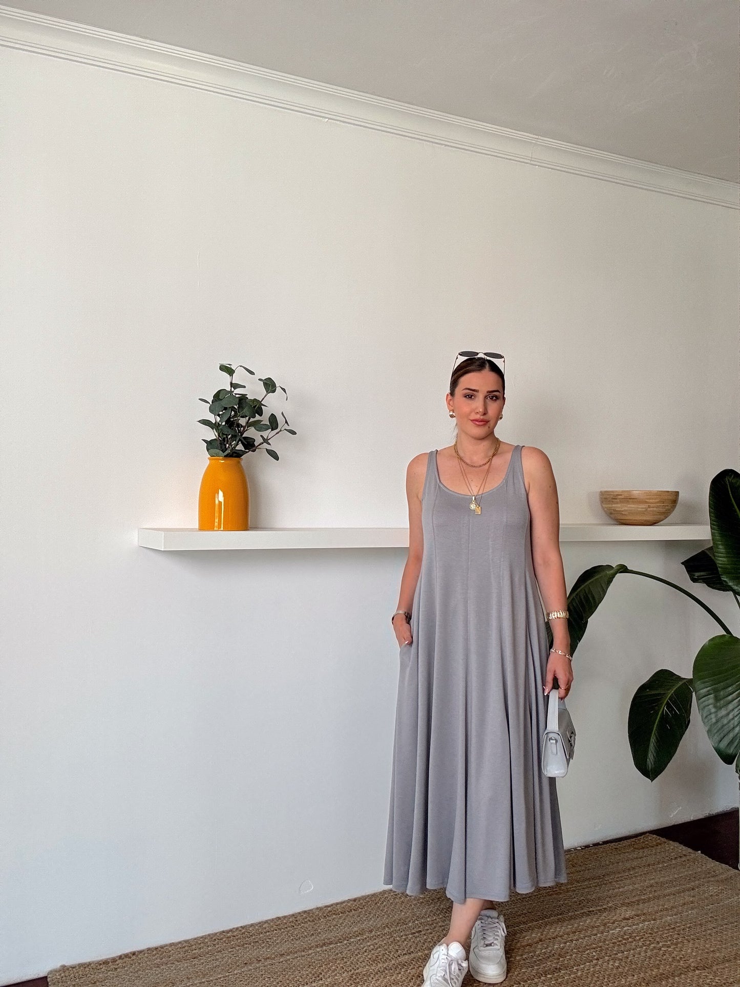Askılı Modal Kumaş Elbise Gri