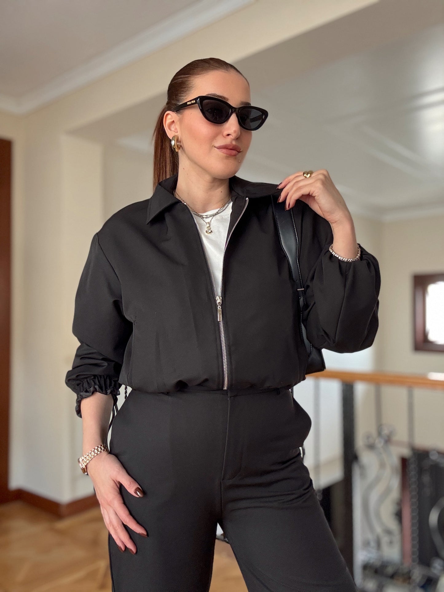 TİNA Bel büzgülü cepli premium ceket SİYAH