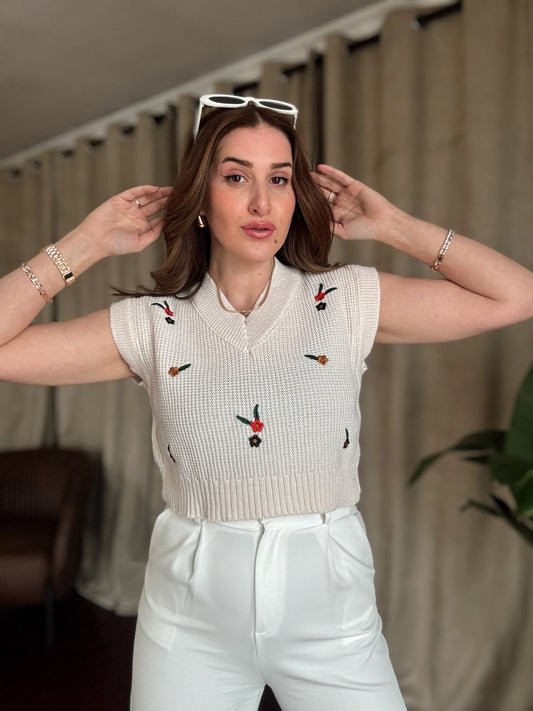 Çiçek Desen Süveter - LATTE