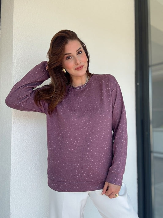 Modal taşlı iki iplik sweat Mor