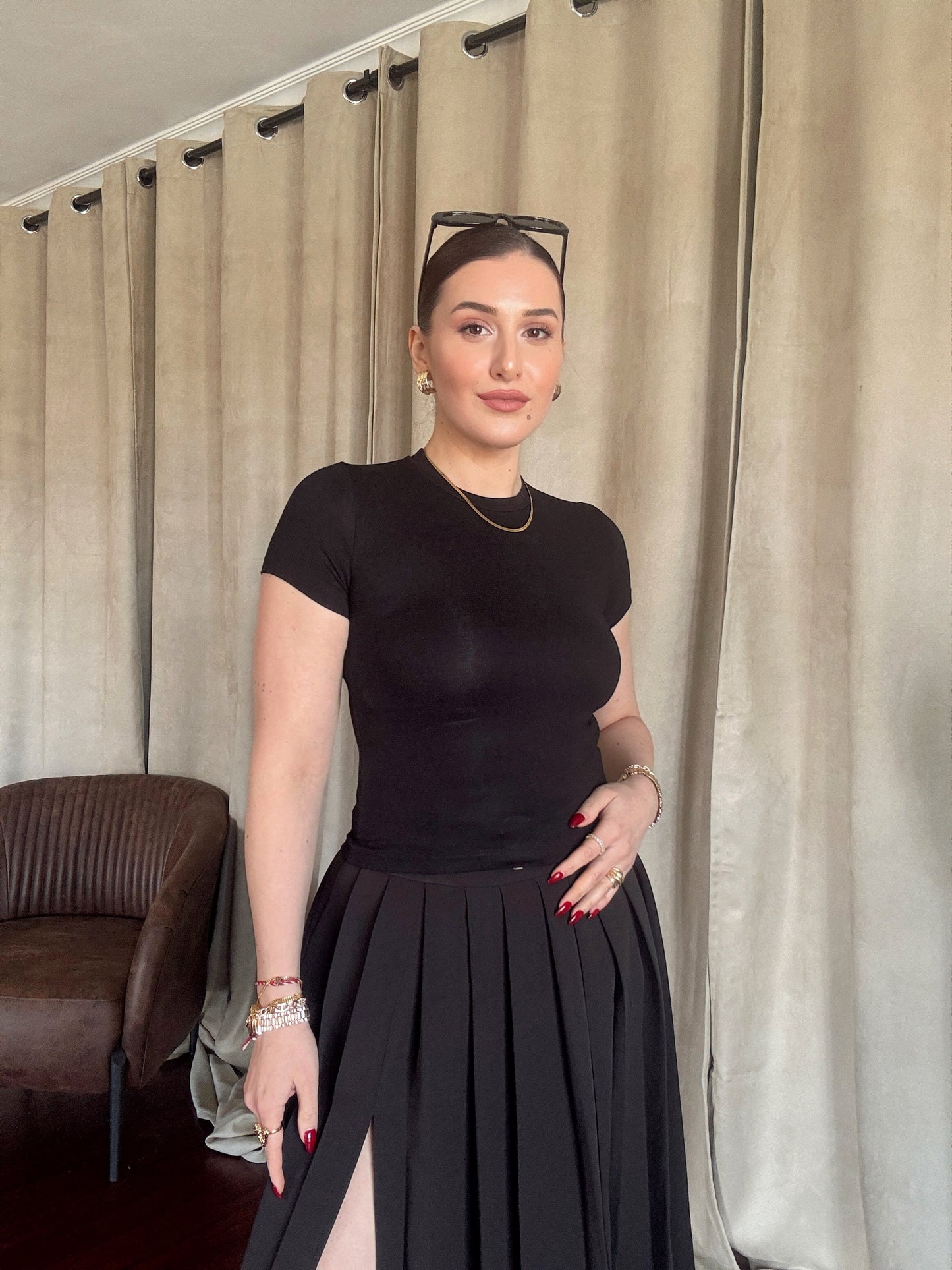 Bisiklet yaka modal kumaş bluz SİYAH