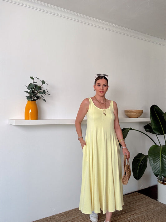 Askılı Modal Kumaş Elbise Sarı