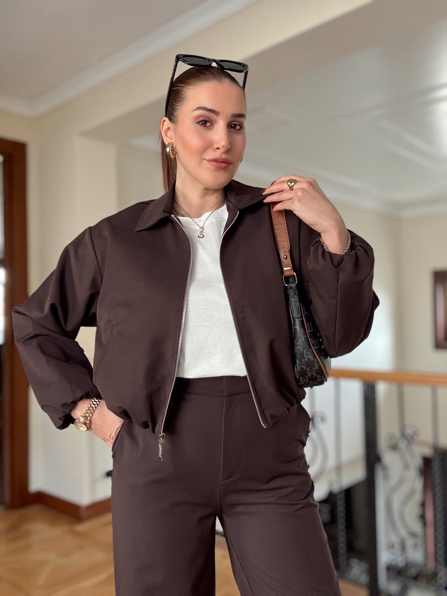 TİNA Bel büzgülü cepli premium ceket KAHVERENGİ