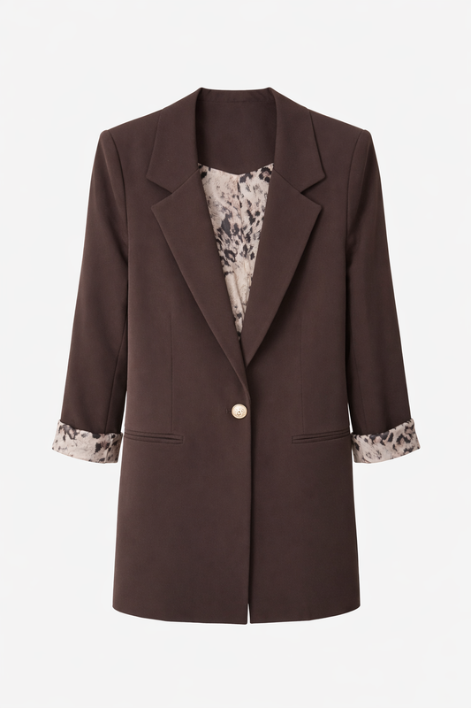 Astarı Desenli Ceket-KAHVERENGİ