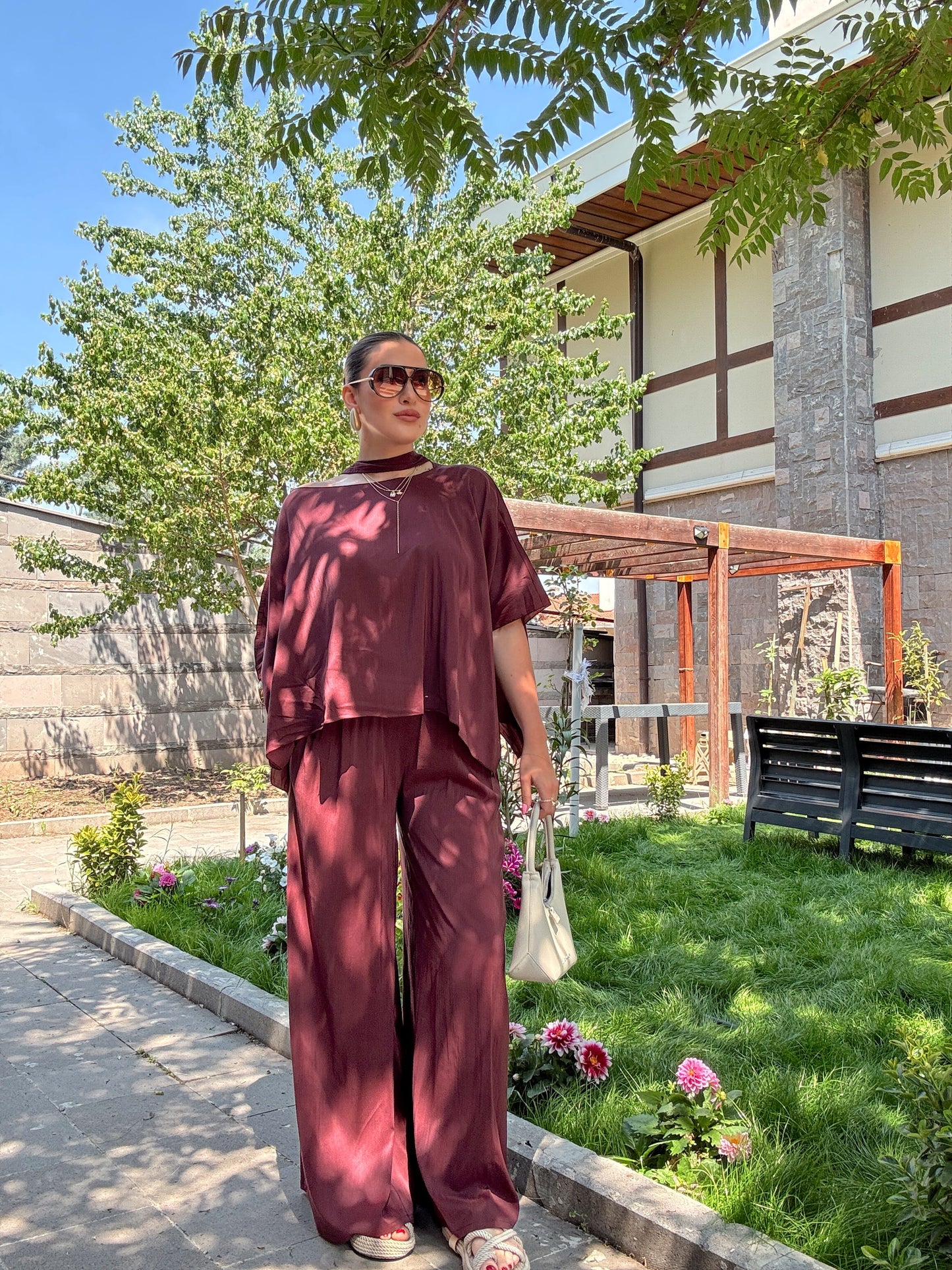 Şal yaka takım Bordo