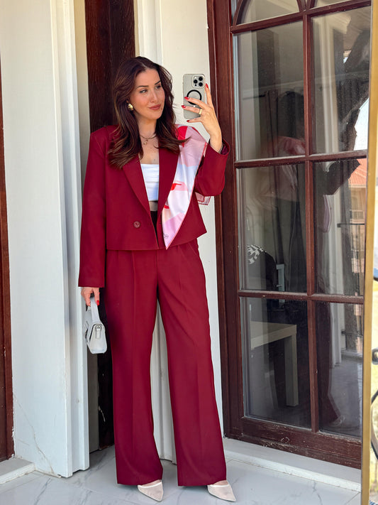 Lina Premium Ceket Pantolon takım Bordo