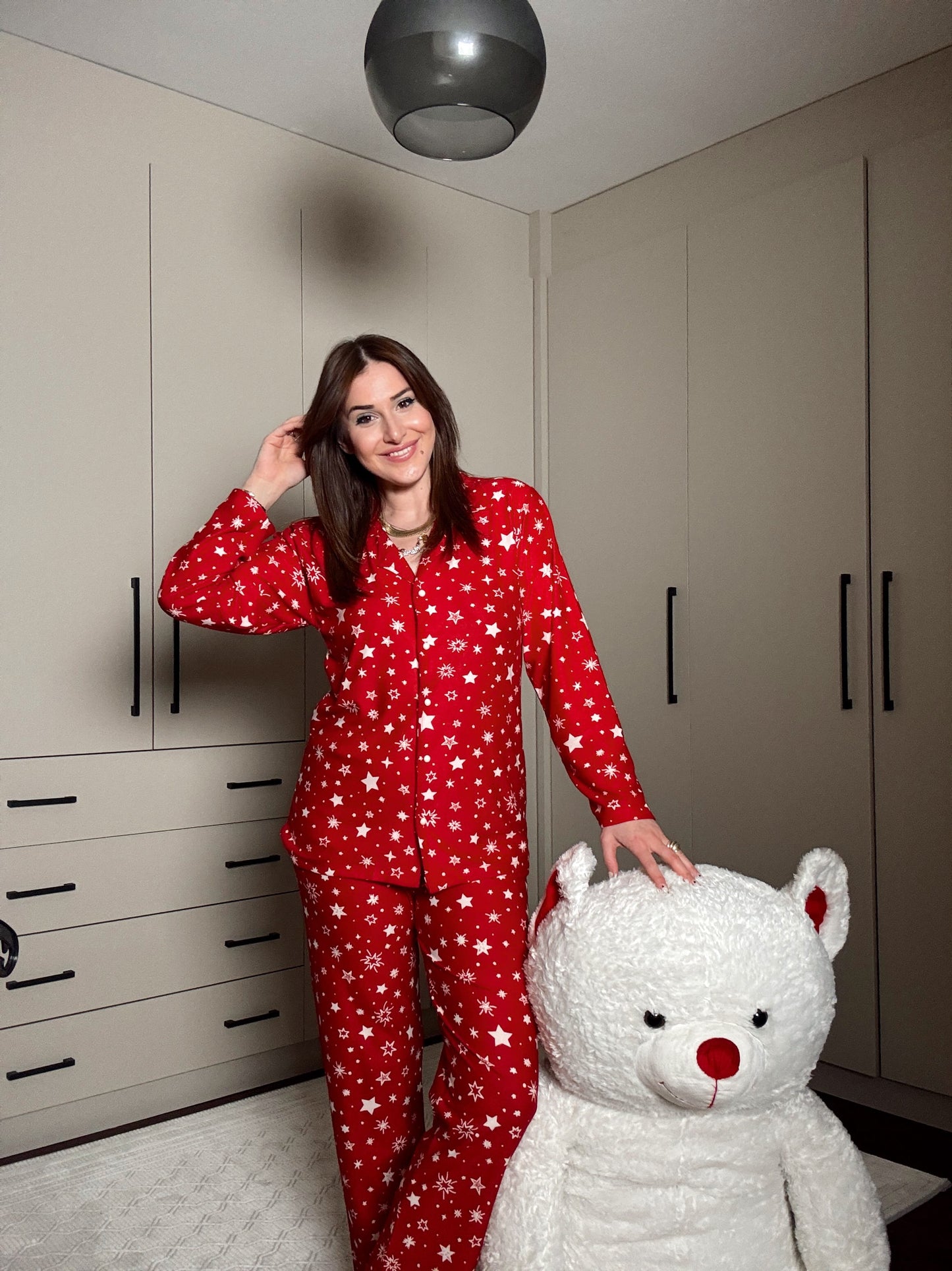 Polar yıldız desenli pijama takımı-KIRMIZI