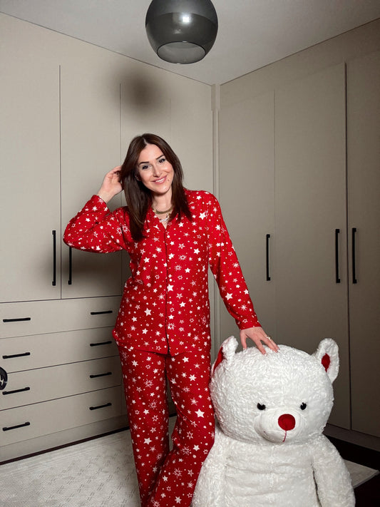 Polar yıldız desenli pijama takımı-KIRMIZI