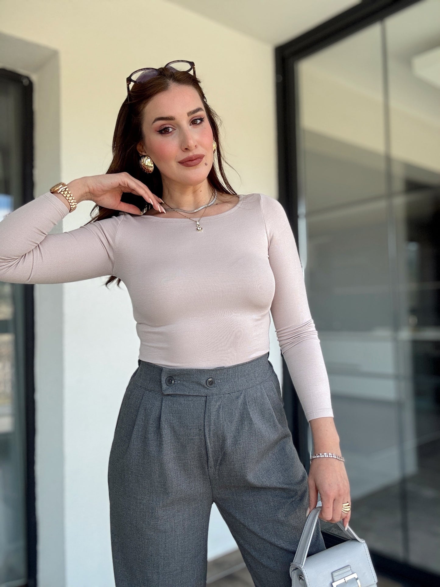 Buzi kayık yaka bluz TAŞ