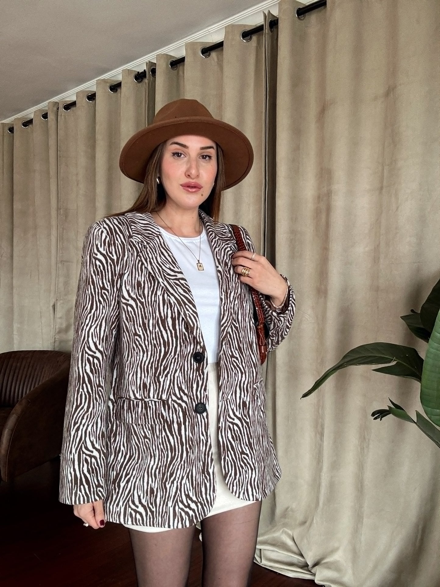 Zebra Desenli Kaşe Ceket - KAHVE