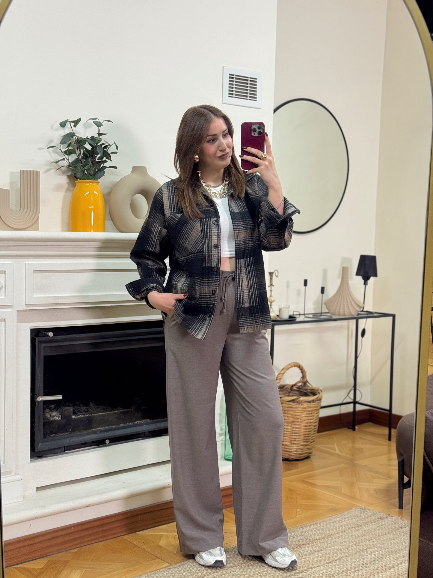 Bağcıklı palazzo pantolon-VİZON