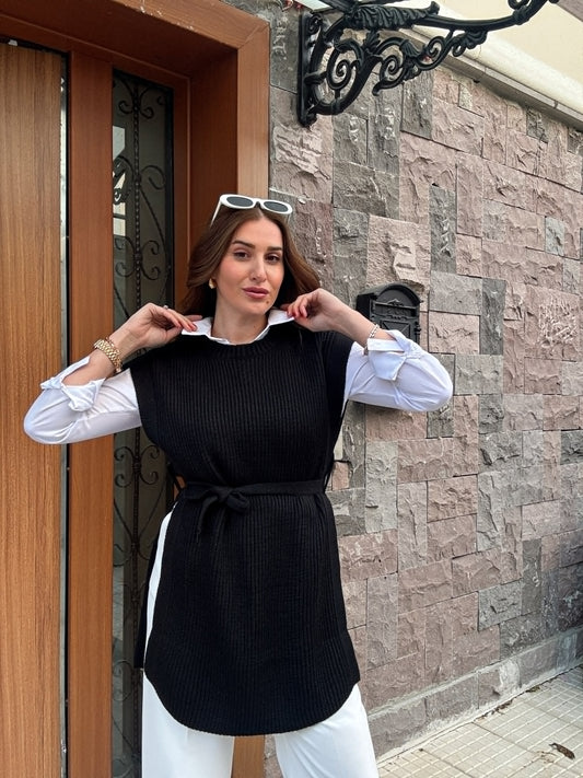 Selanik Kemerli Süveter - SİYAH