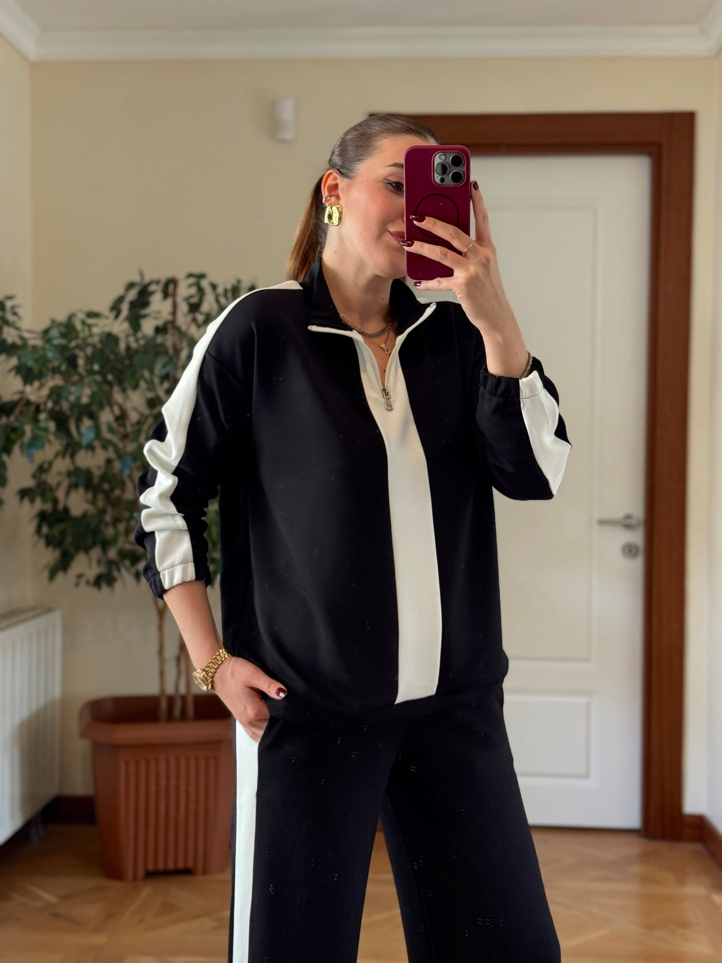 Yarım Fermuarlı Modal Takım Siyah