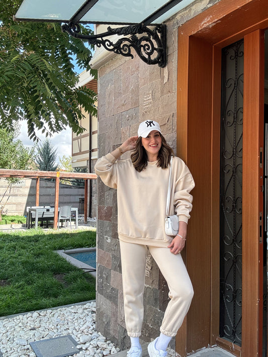 Üç İplik Şardonlu Basic Sweatshirt - TAŞ