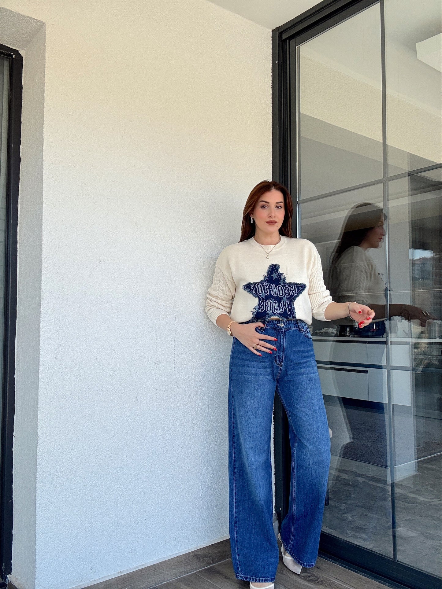Twst model kot yıldızlı kazak BEJ