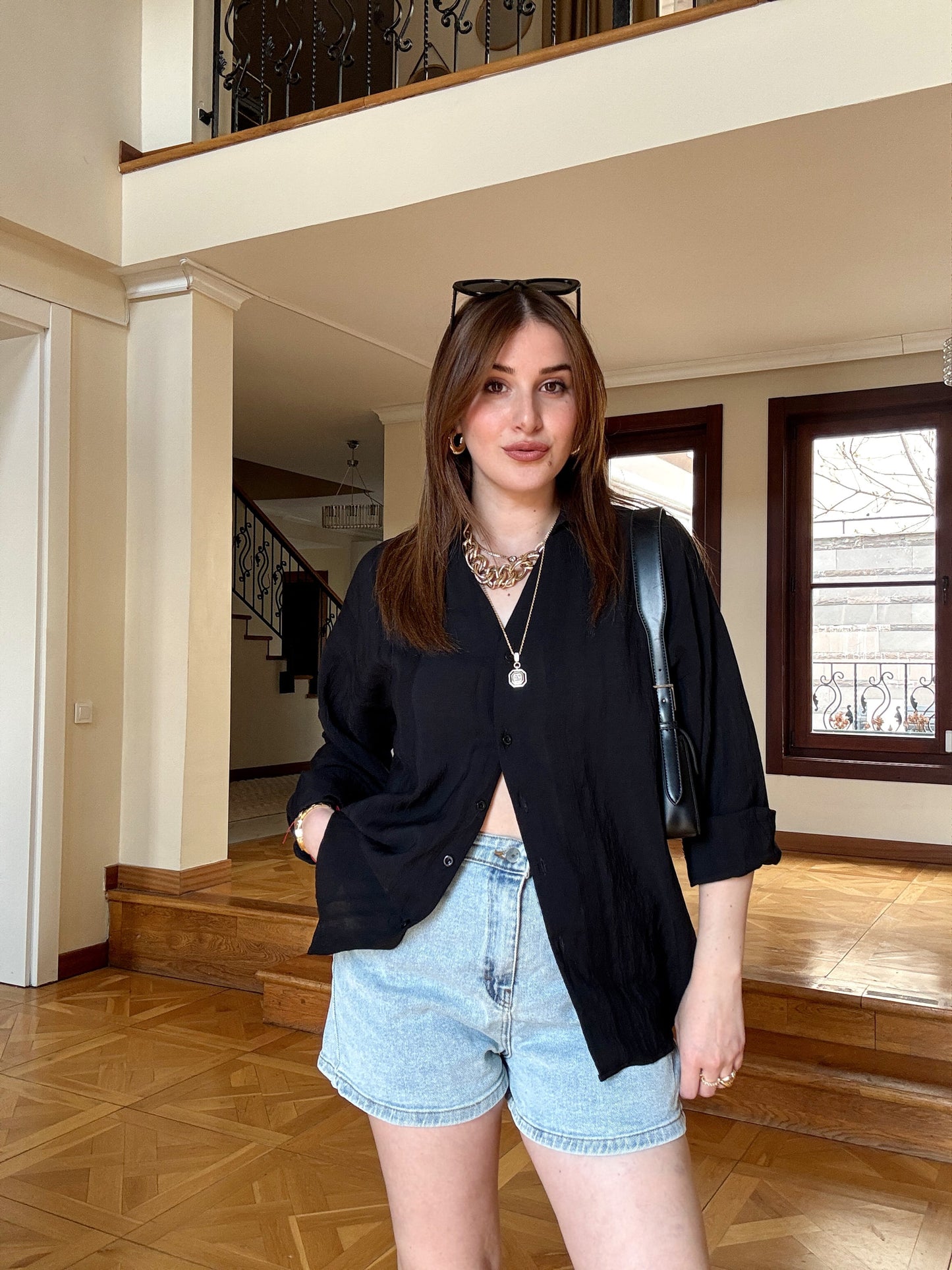 Kalın biye oversize gömlek Siyah