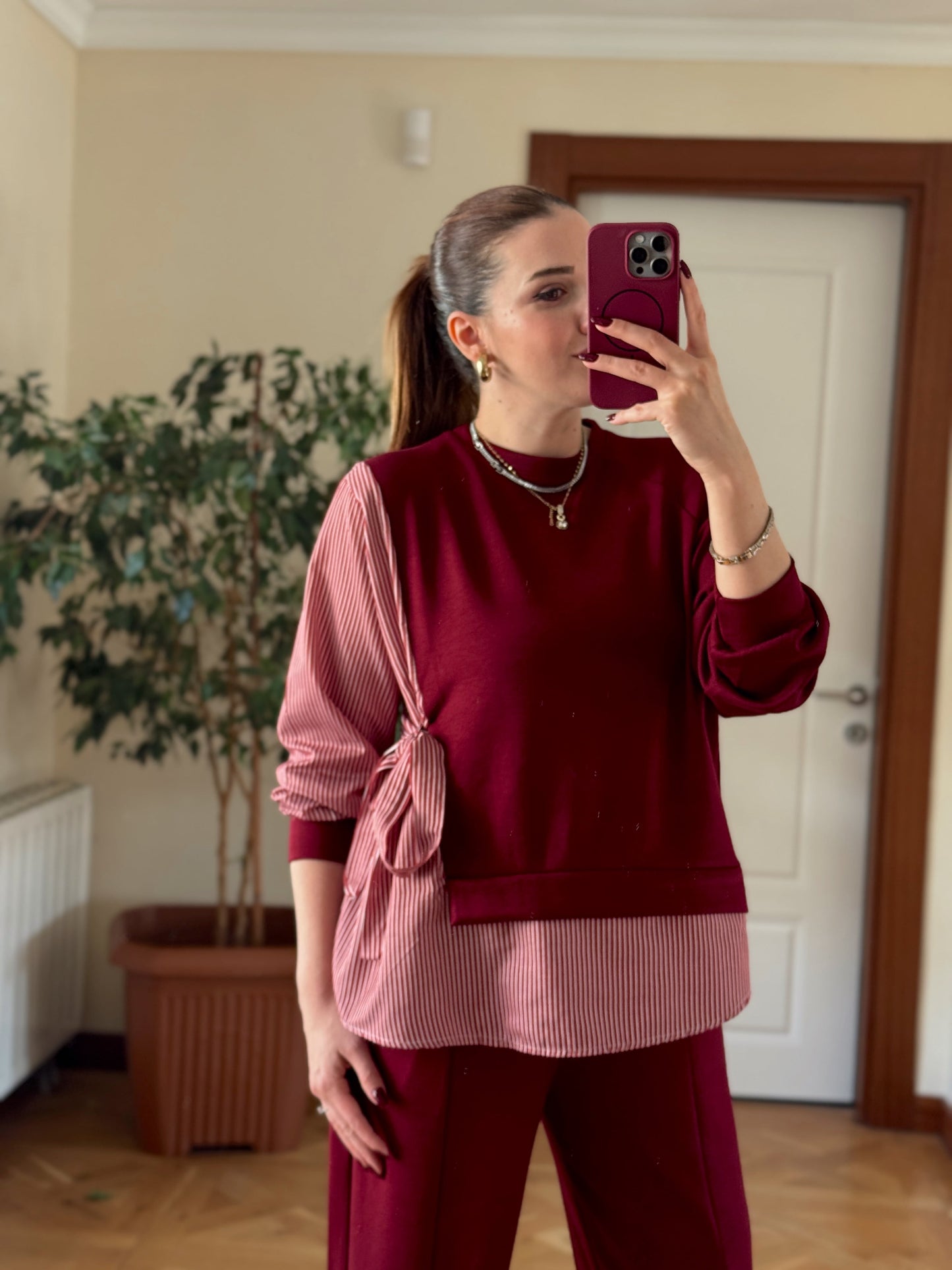 Terikoton garnili bağlamalı takım BORDO