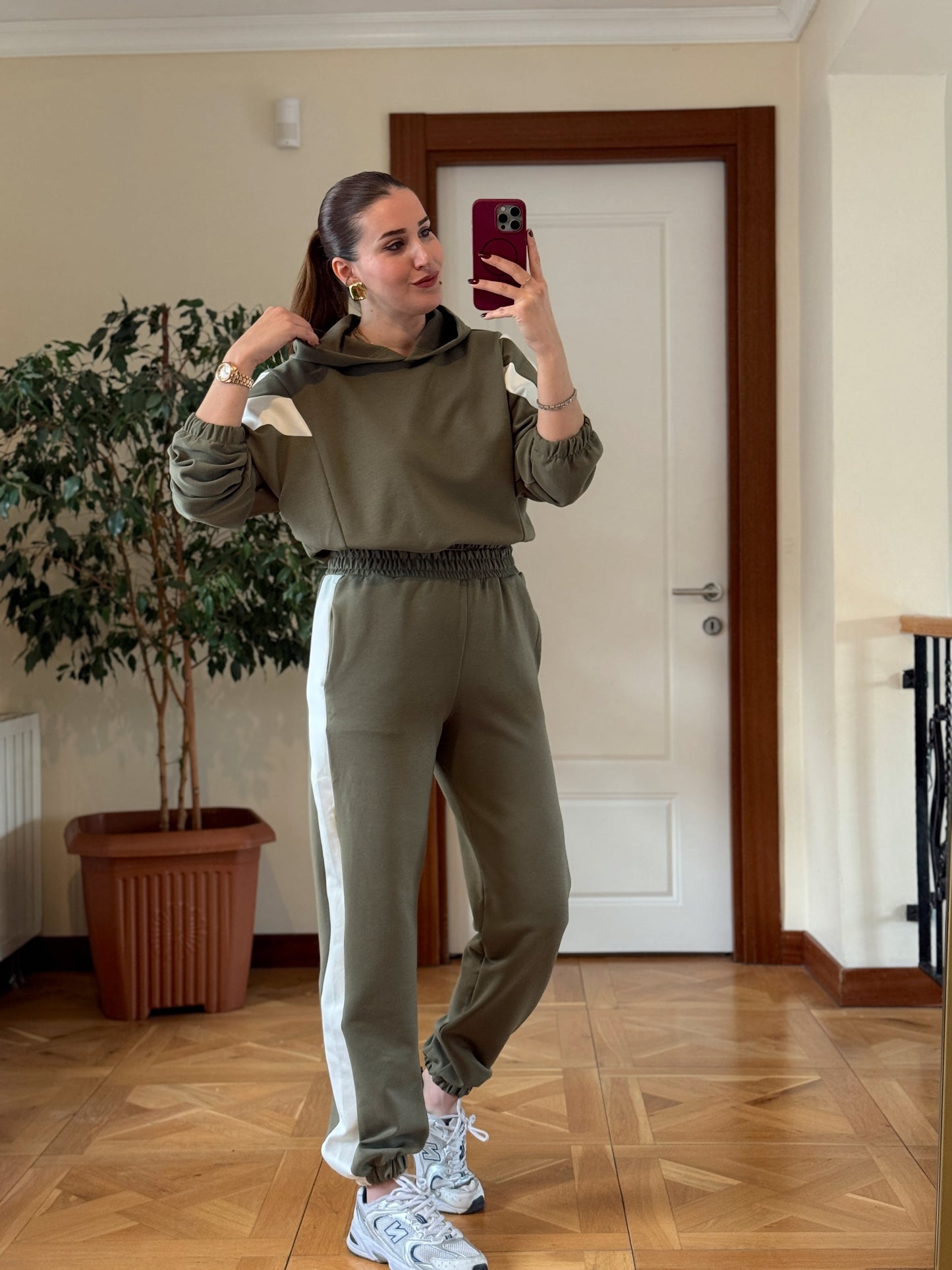 Modal Kapüşonlu Paça Lastikli Takım Yeşil