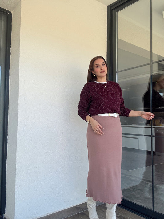 Volanlı Triko Etek - PUDRA