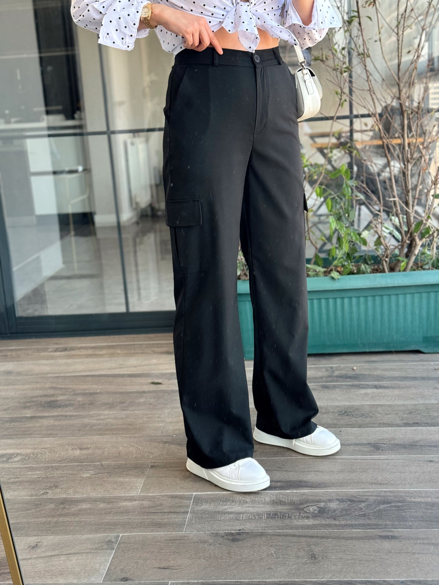 Kargo Cep Geniş Paça Pantolon-SİYAH