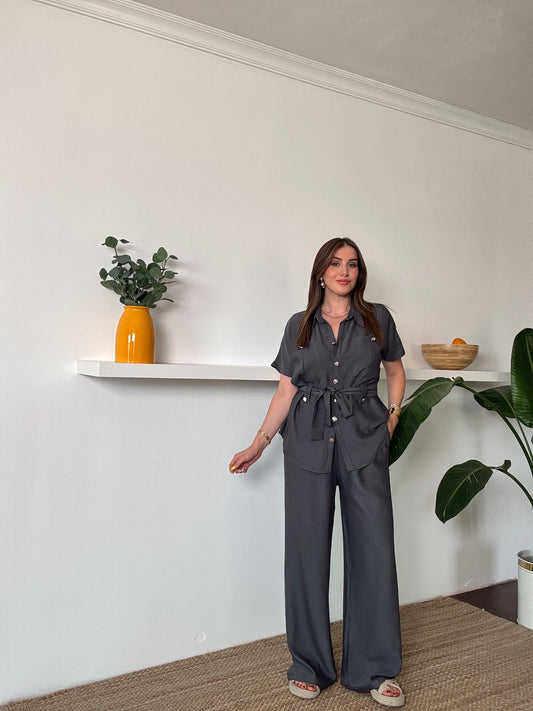 Kuşak detaylı İkili Takım FÜME
