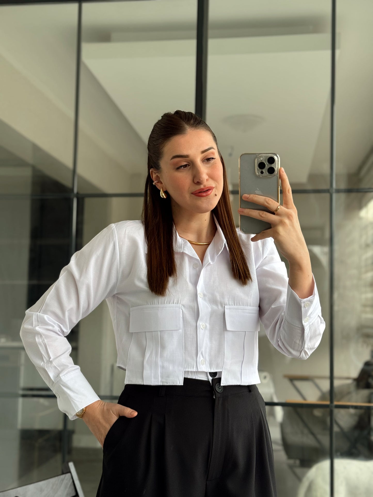 Rennie Cep Detaylı Poplin Gömlek - BEYAZ