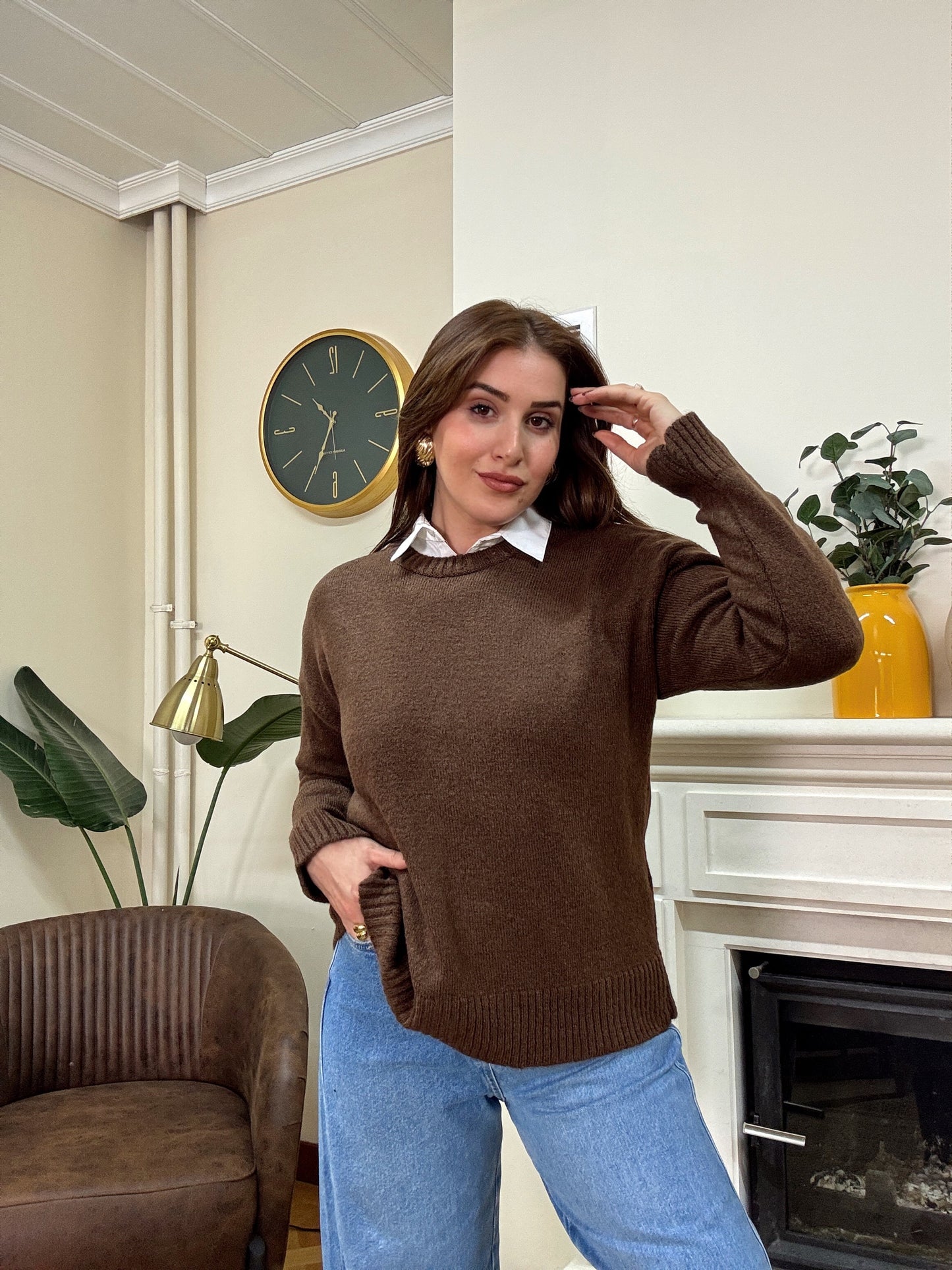 Yumoş simit yaka kazak-KAHVERENGİ