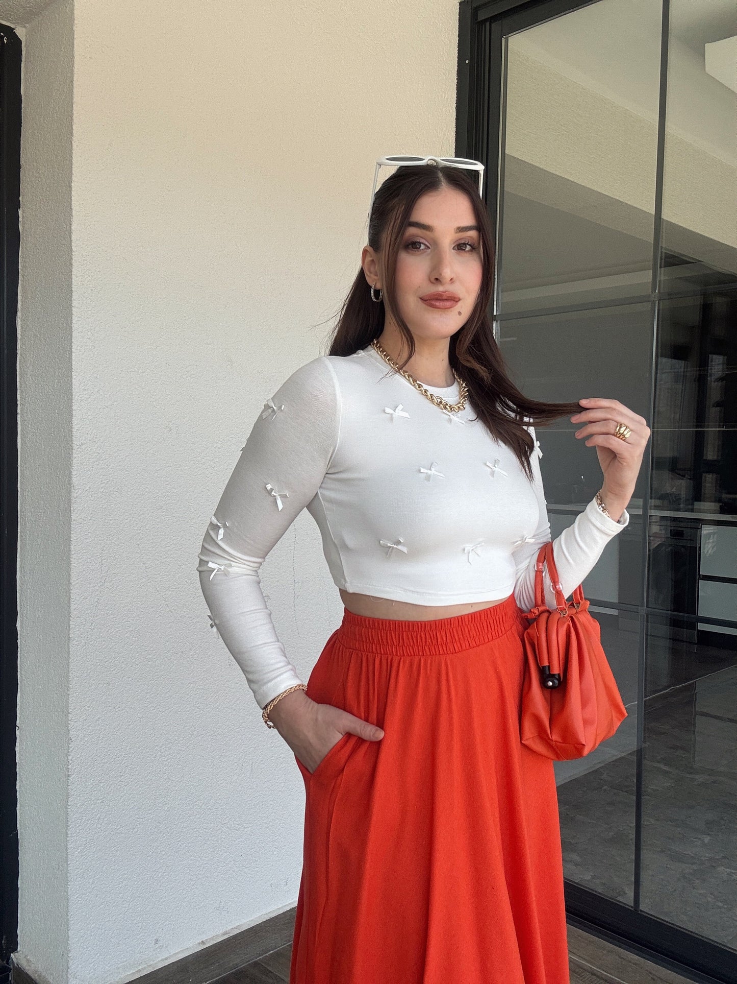 Fiyonklu Crop Bluz EKRU