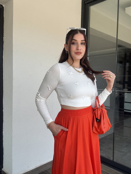 Fiyonklu Crop Bluz EKRU
