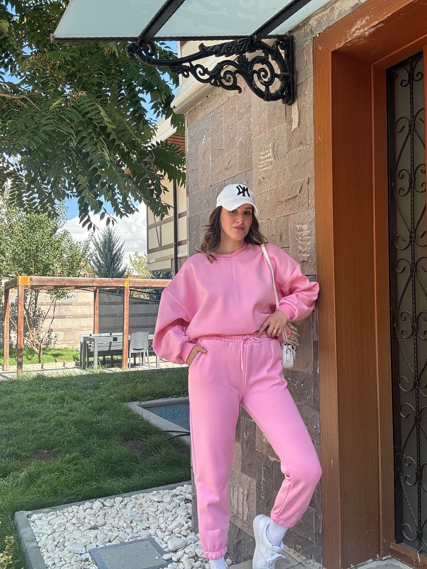 Üç İplik Şardonlu Basic Eşofman Alt - PEMBE