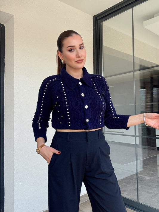 Örgü taşlı ceket-LACİVERT